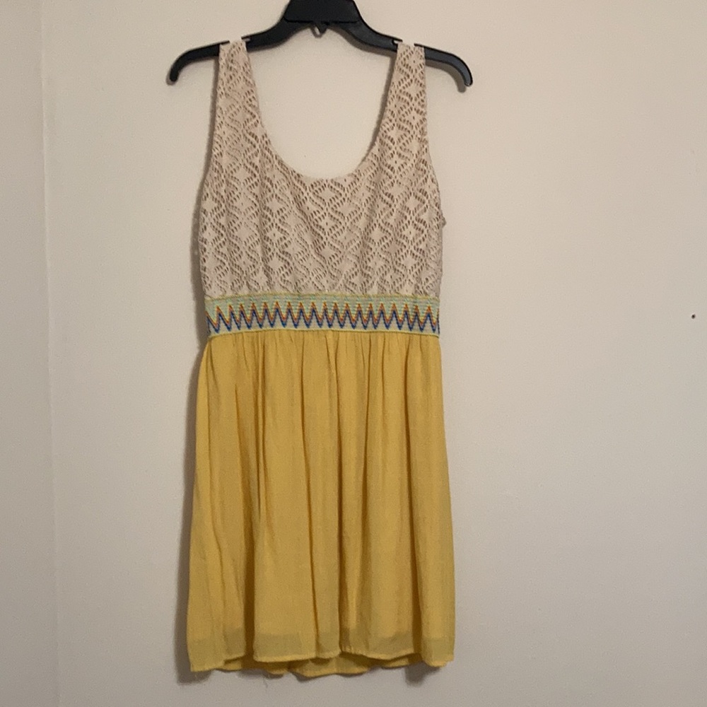 Lily Rose  Sundress Cream(lace)&Yellow w/ multi-colored zigzag pattern - Picture 2 of 3
